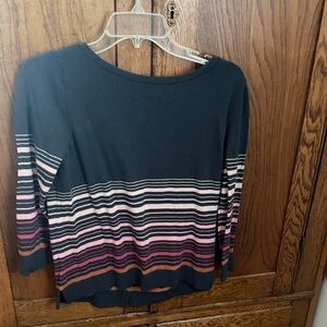 LOFT Gray and Pink Striped Long Sleeve Top